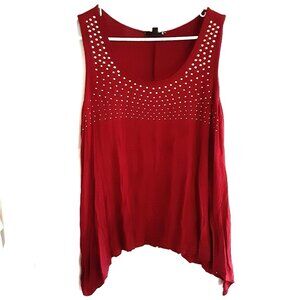 Corvia Tank Top L Sleeveless Gold Metal Accent Burgandy Asymmetrical Pullover
